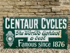 A rare Centaur Cycles rectangular enamel sign by Patent Enamel, 72 x 36".