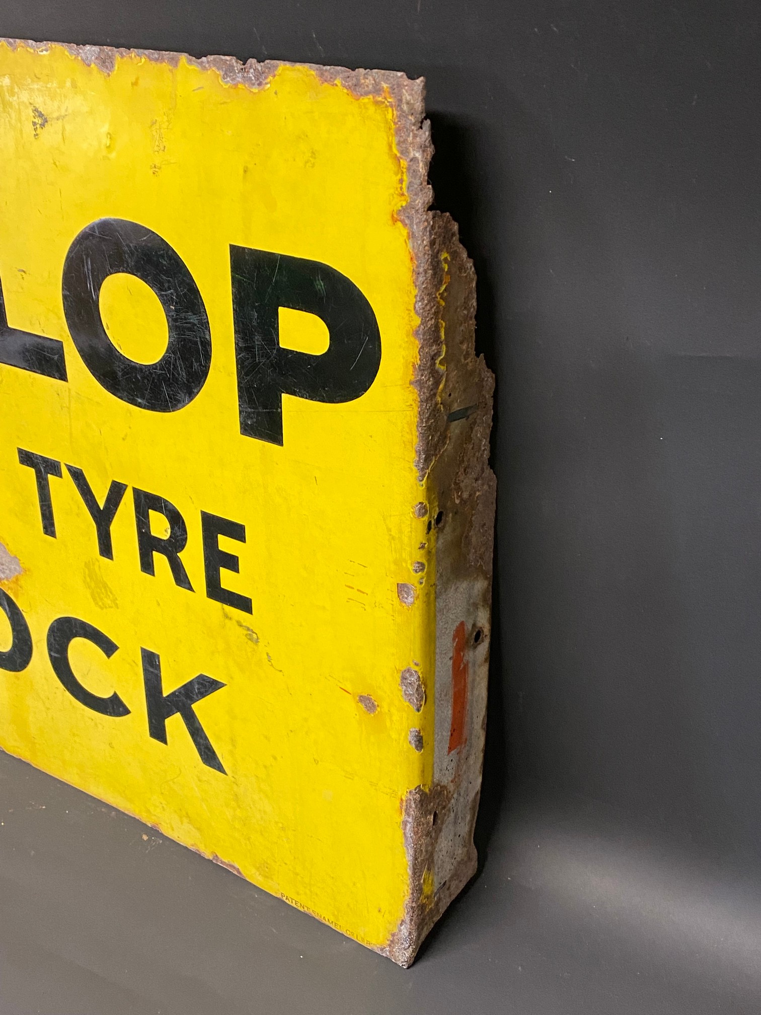 An early Dunlop Motor Tyre Stock rectangular double sided enamel sign by Patent Enamel, with hanging - Image 3 of 4