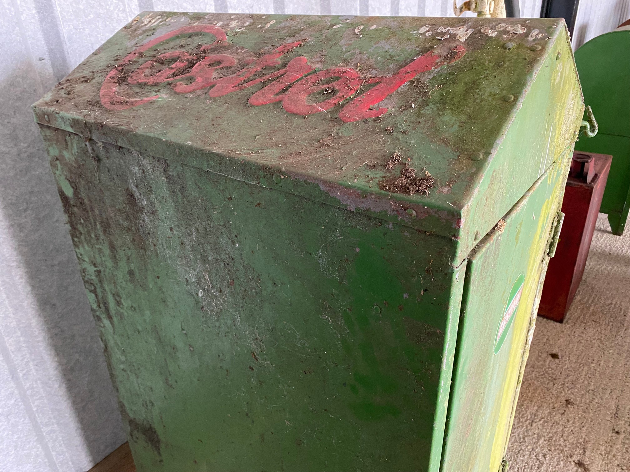 A Castrol oil drum cabinet with embossed apex roof and original decals inside. - Image 3 of 5