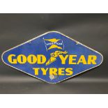 A Goodyear Tyres lozenge shaped double sided enamel sign, 36 x 19".