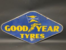 A Goodyear Tyres lozenge shaped double sided enamel sign, 36 x 19".