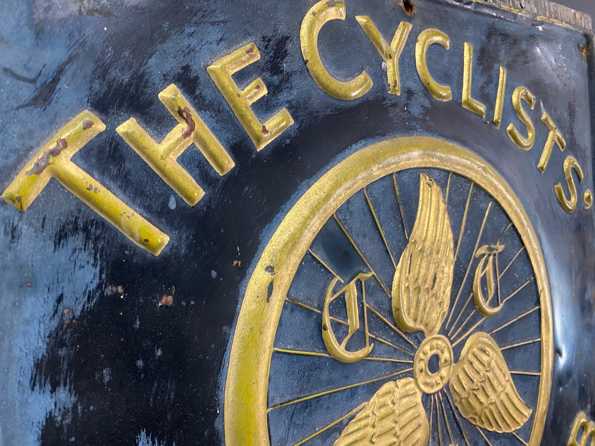 A Cyclists' Touring Club embossed brass sign, attached to a board, 16 1/2 x 17". - Image 2 of 3