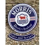 A Morris Distributor circular double sided enamel sign with 'Sales and Service' double sided