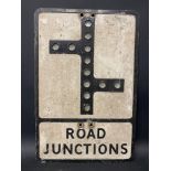 Ametal road sign for Road Junctions, with integral relective glass discs, 14 x 21".