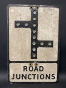 Ametal road sign for Road Junctions, with integral relective glass discs, 14 x 21