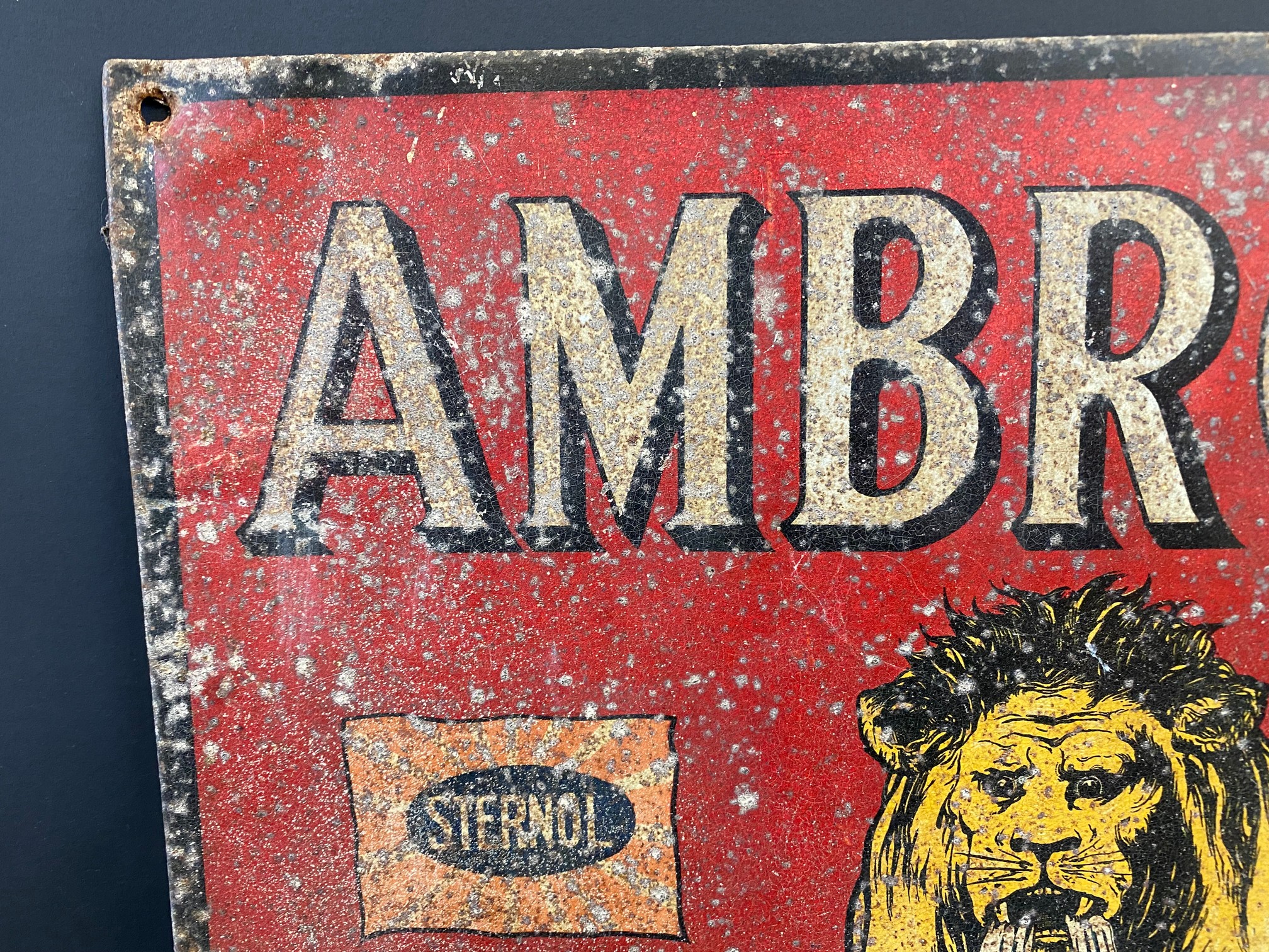 A rare Ambroleum Gear Lubricant by Sternol pictorial tin advertising sign, 17 x 15". - Image 2 of 6