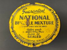 A National Benzole Mixture 'Sealed' tank enamel sign, 8" diameter.