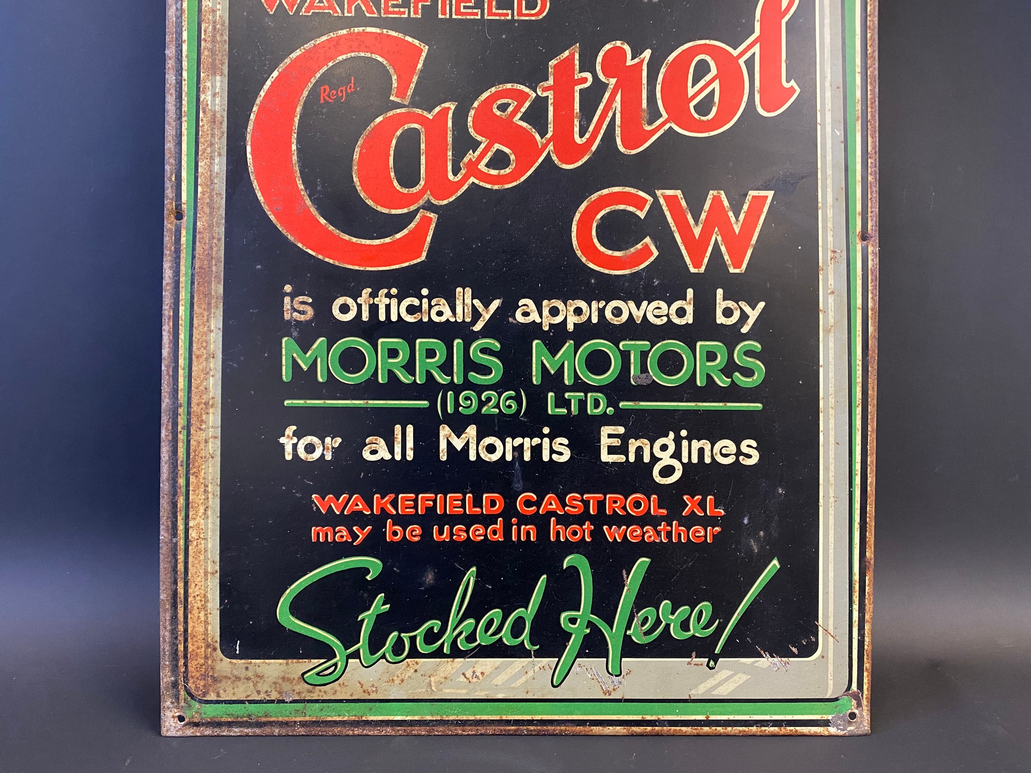 An early Wakefield Castrol 'Officially Approved by Morris Motors' tin advertising sign in very - Image 3 of 4