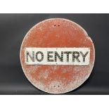 A No Entry circular road sign with integral reflective glass beads, 30" diameter.