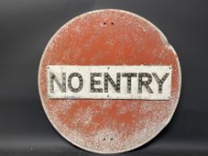 A No Entry circular road sign with integral reflective glass beads, 30" diameter.