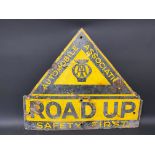 An AA enamel road warning sign for 'Road Up', made by Franco, 26 x 22".