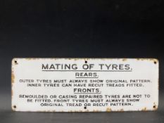 An unusual small enamel sign relating to the 'Mating of Tyres' 14 x 5".