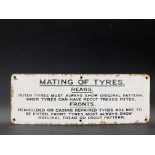 An unusual small enamel sign relating to the 'Mating of Tyres' 14 x 5".