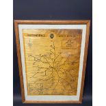 A framed and glazed AA map of various distances from The Shelton Box Salop, 19 1/2 x 25 1/2".