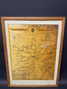 A framed and glazed AA map of various distances from The Shelton Box Salop, 19 1/2 x 25 1/2".