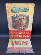 An Oldham Batteries pictorial cardboard advertising sign, 17 1/2 x 26 1/2 plus a small embossed