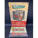 An Oldham Batteries pictorial cardboard advertising sign, 17 1/2 x 26 1/2 plus a small embossed