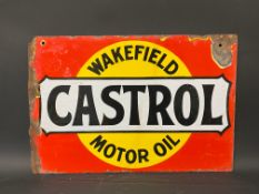 A Wakefield Castrol Motor Oil rectangular double sided enamel sign by Bruton of Palmers Green,