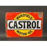 A Wakefield Castrol Motor Oil rectangular double sided enamel sign by Bruton of Palmers Green,