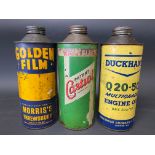 Three cylindrical quart cans including Castrol and Golden Film.