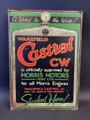 An early Wakefield Castrol 'Officially Approved by Morris Motors' tin advertising sign in very