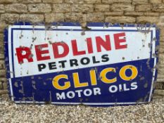 A large Redline Petrols and Glico Motor Oils rectangular enamel sign, 84 x 48".