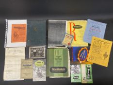 A small box of bicycle related literature including a BSA sales brochure, 1934 season, BSA letters