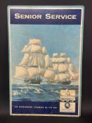 A Senior Service pictorial hardboard showcard depicting two sailing ships, 20 x 30".