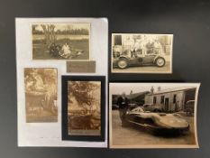 A small selection of old photographs including Brooklands, 1922, also an image of Goldie Gardner