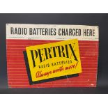 A Pertrax Radio Batteries tin advertising sign, 25 x 17 1/2".