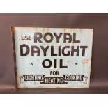 A Royal Daylight Oil double sided enamel sign by Franco, with hanging flange, 22 x 18".
