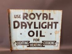 A Royal Daylight Oil double sided enamel sign by Franco, with hanging flange, 22 x 18".