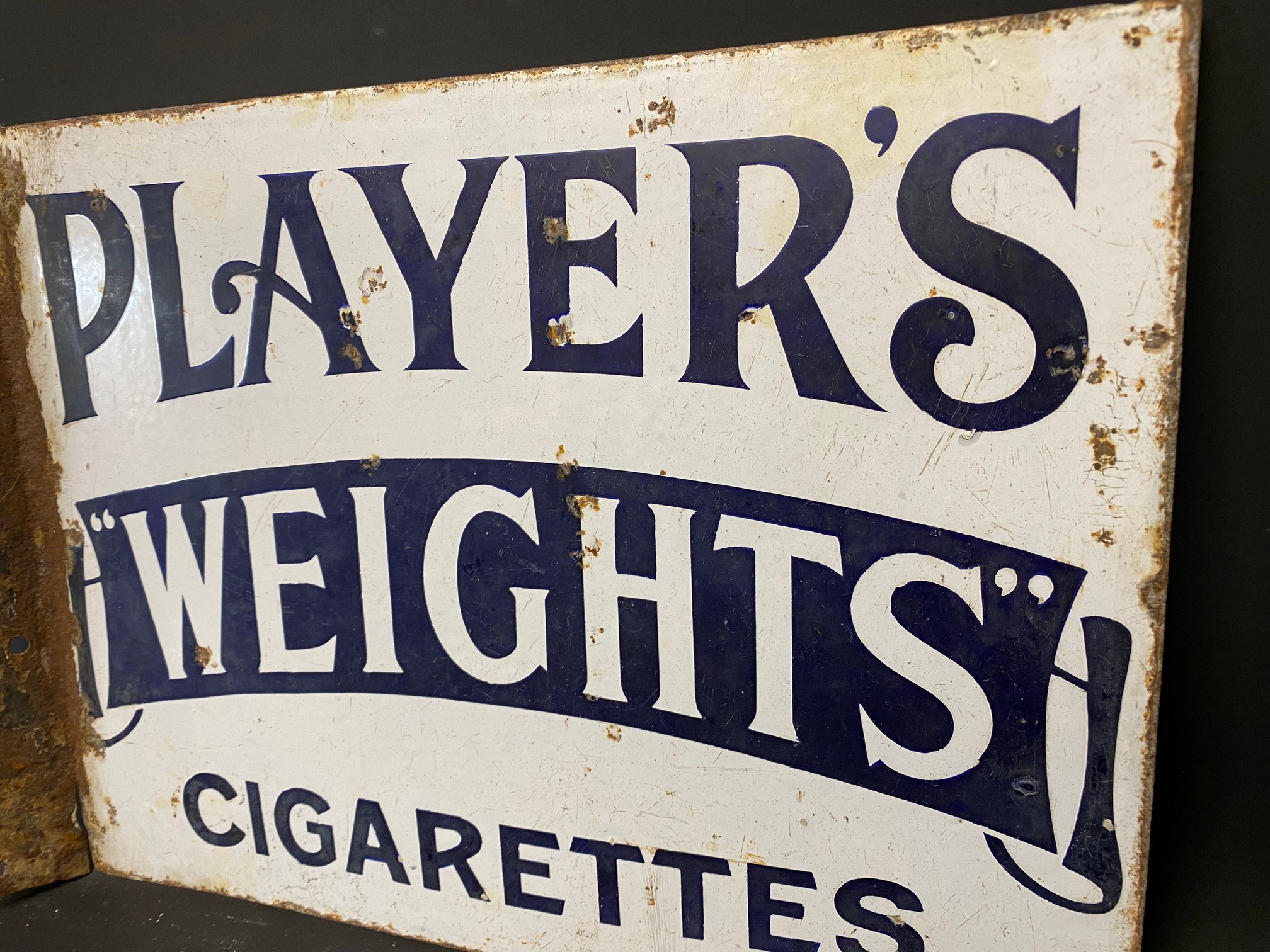 An early Player's Weights Cigarettes double sided enamel sign with hanging flange, by Wildman & - Image 3 of 6