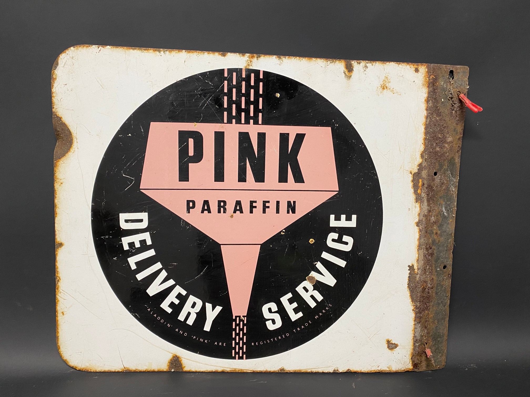 A Pink Paraffin Delivery Service double sided enamel sign with flattened hanging flange, 21 x 16 1/ - Image 2 of 2