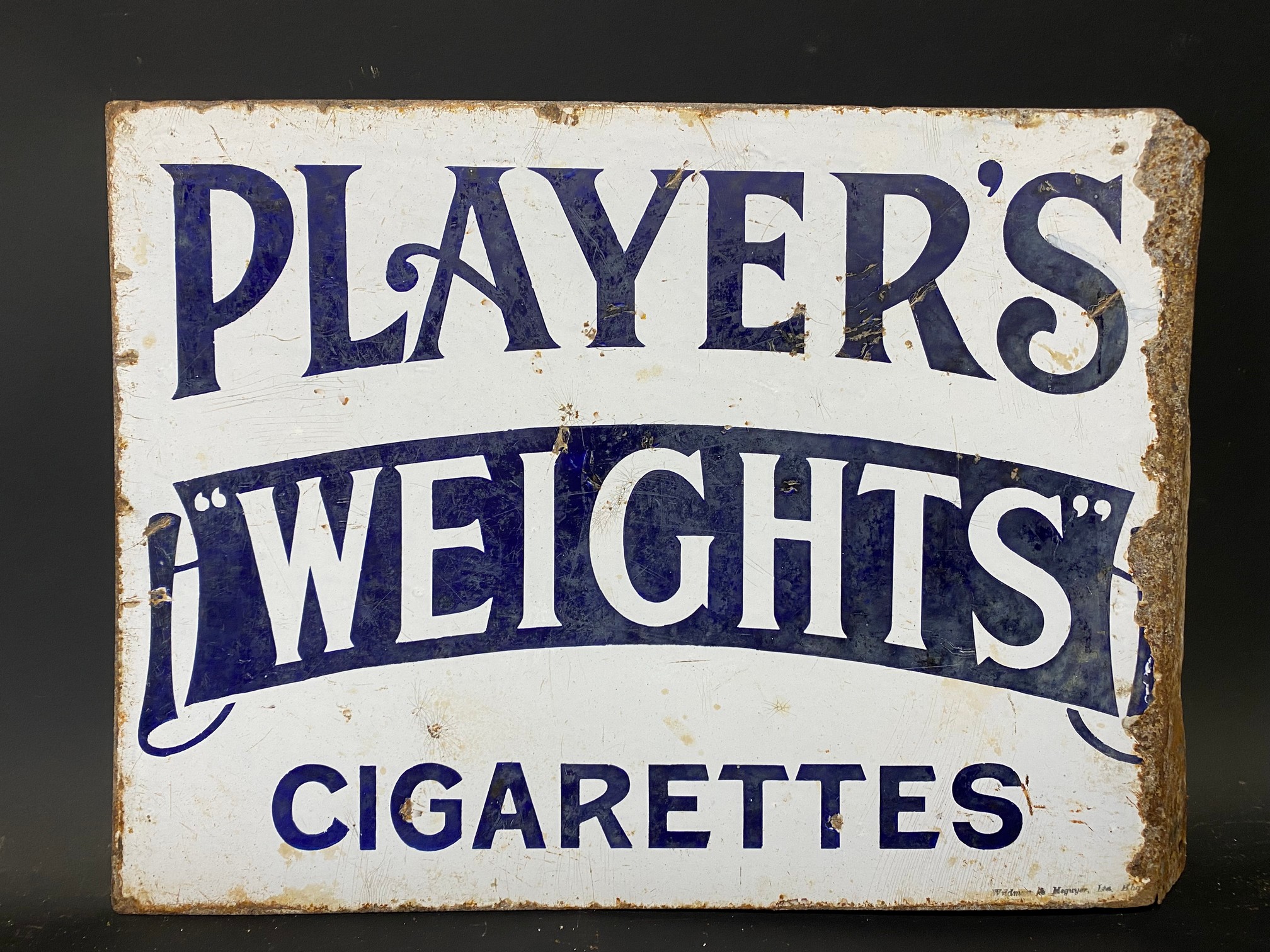 An early Player's Weights Cigarettes double sided enamel sign with hanging flange, by Wildman & - Image 5 of 6
