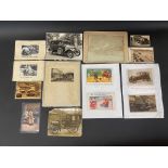 A selection of photographs including vintage Austin and Vauxhall, old postcards etc.