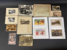 A selection of photographs including vintage Austin and Vauxhall, old postcards etc.