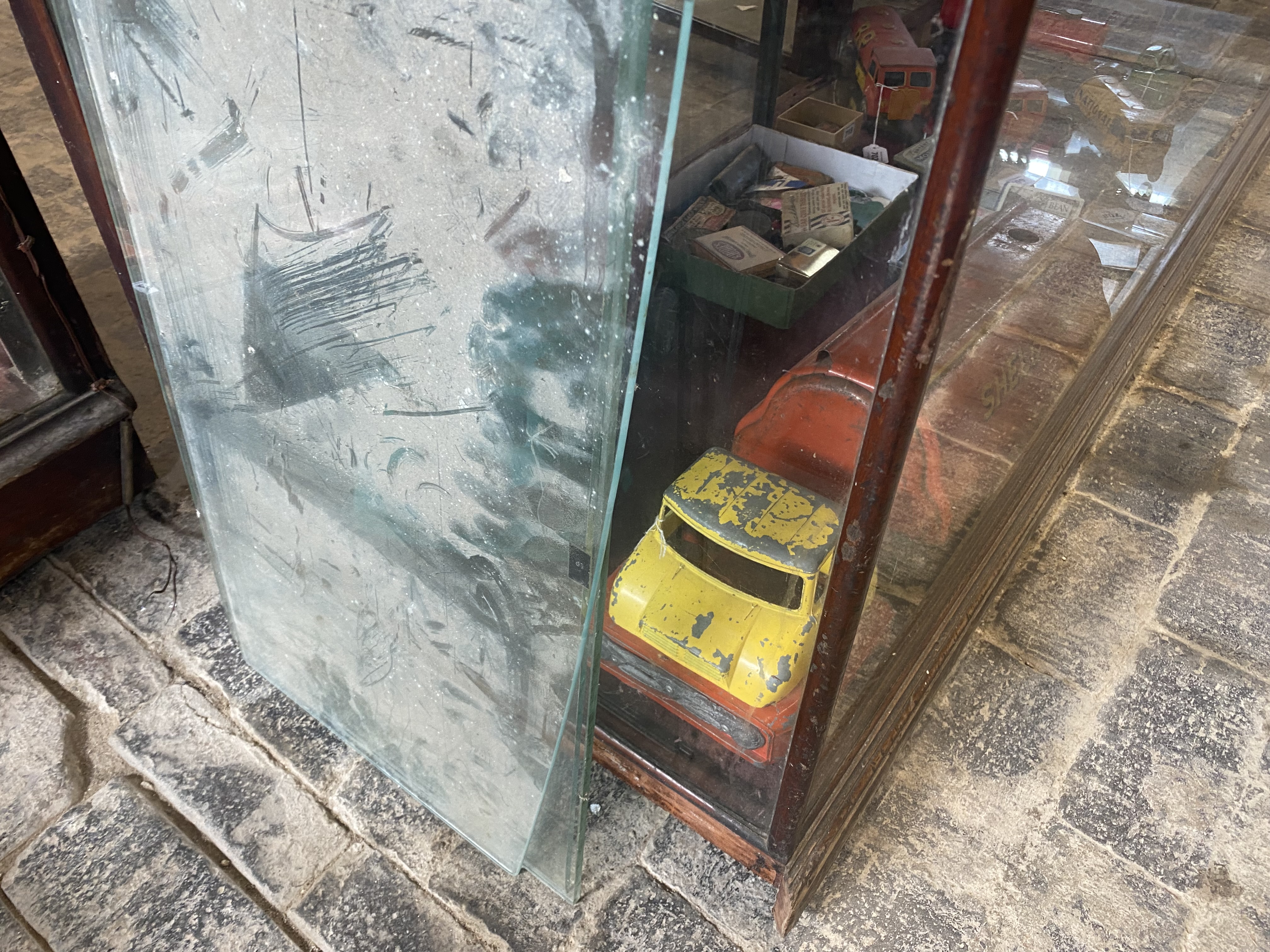 A large Victorian/Edwardian mahogany framed shop counter display cabinet, unusually having a high - Image 10 of 11