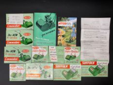A small selection of circa 1960s lawnmower literature including Qualcast, Suffolk, Atco brochures