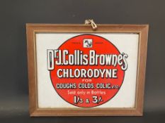 An enamel sign advertising Dr. J. Collis Browne's Chlorodyne, in a wooden frame, 17 x 14".