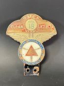 A British Motorcycle Association 18 years clean licence 1936 car badge.