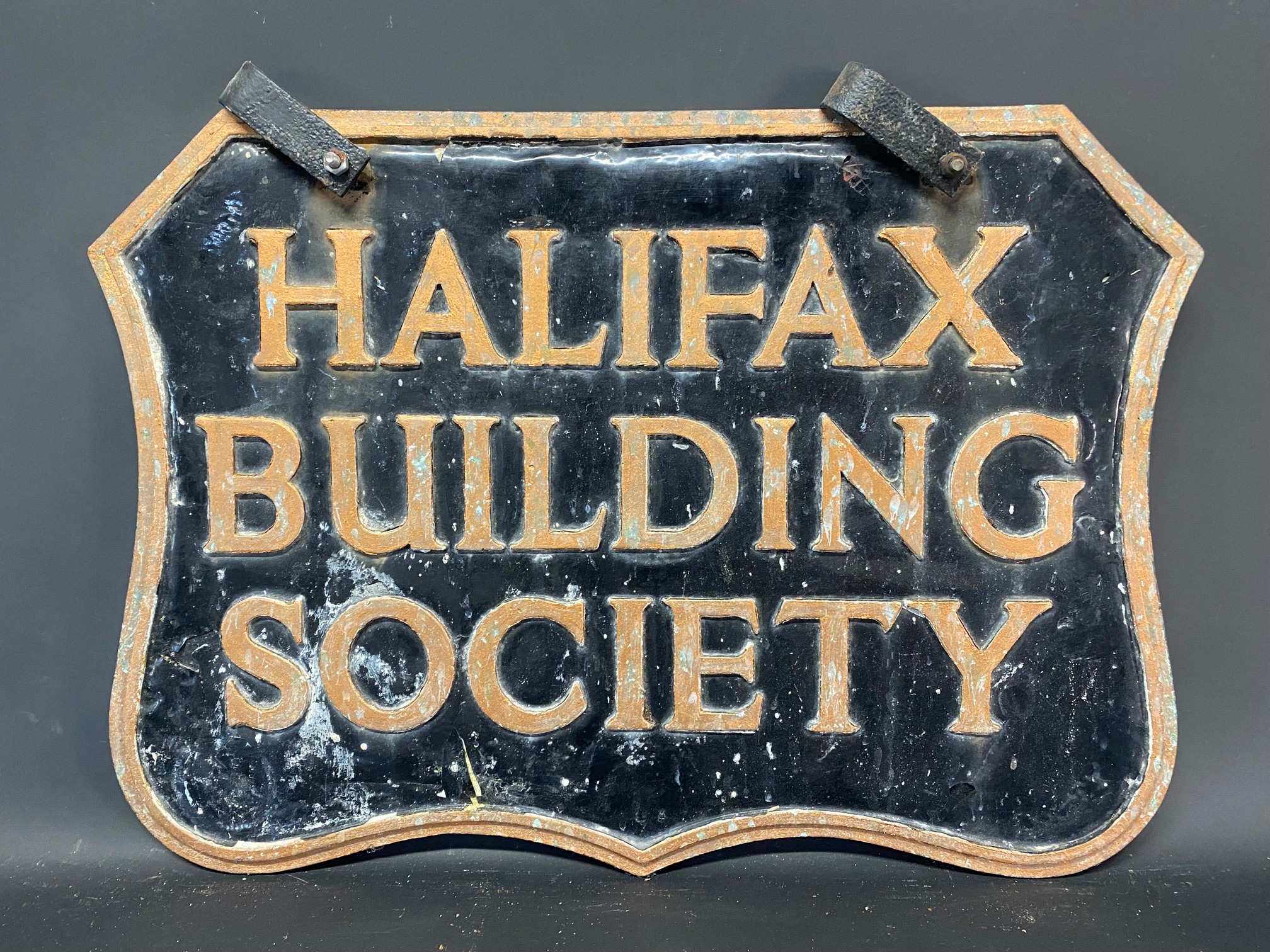 A Halifax Building Society hanging double sided metal advertising sign, 22 x 16".