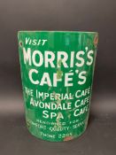 A curved post mounted enamel sign advertising Morris's Cafe's, 8 1/4 x 12".