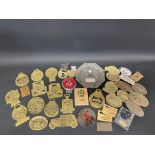 A small box of mostly brass rally plaques from the 1970s-1990s, and mostly Pembrokeshire based.