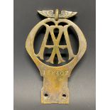 A large AA member's badge, traces of nickel plating, no. 138,402.