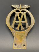 A large AA member's badge, traces of nickel plating, no. 138,402.