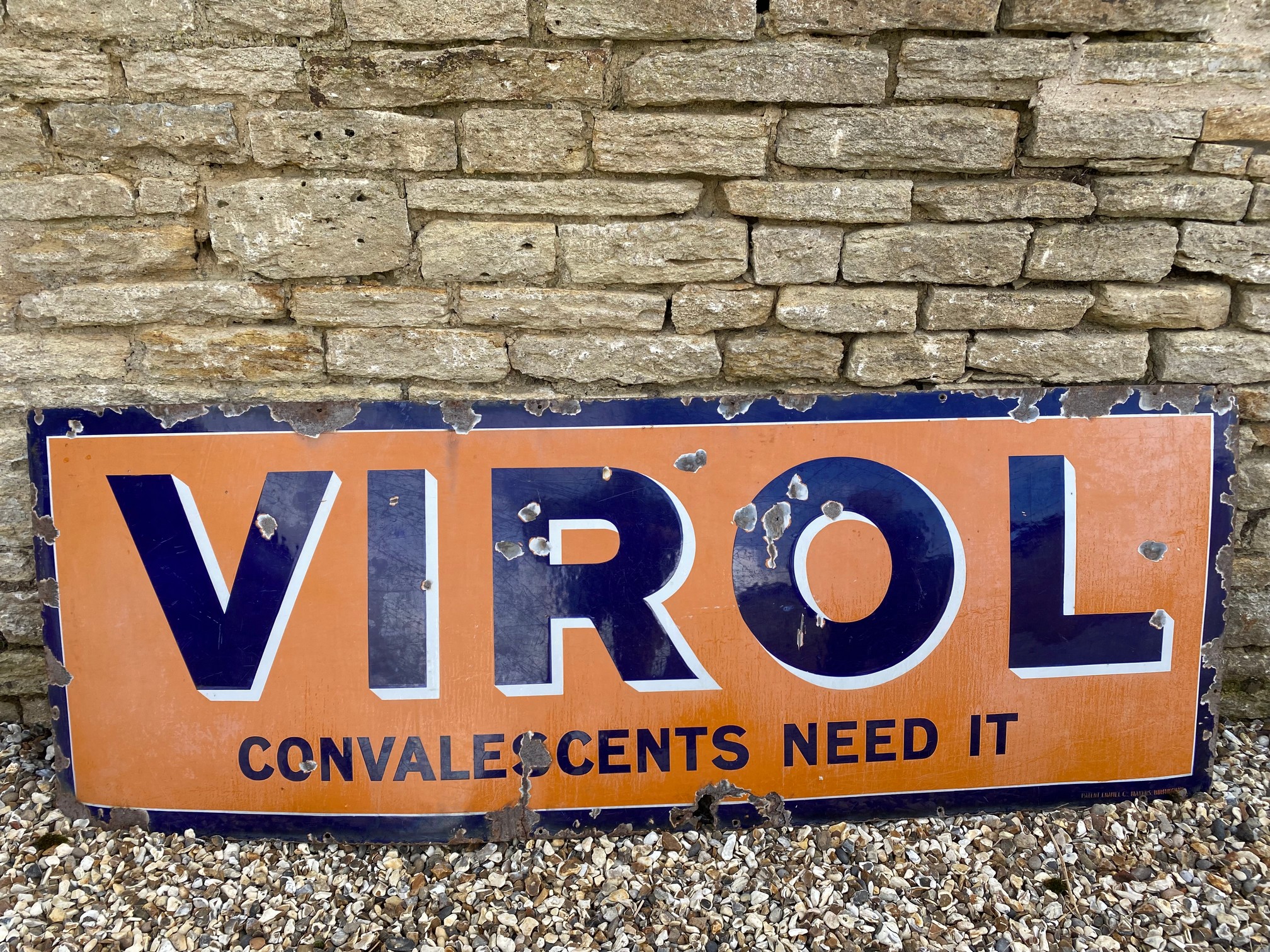A Virol 'Convalescents Need It' enamel sign, 78 x 28".