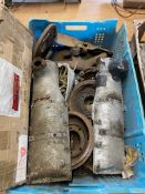 A box containing gearbox tops, brake parts etc.