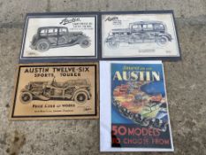 An Austin advertising poster '50 Models to choose from', and three Autocar Austin advertisements.