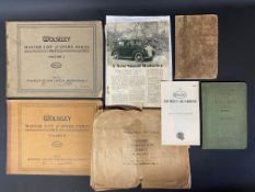 A selection of Wolseley literature including an 11/22hp second edition instruction manual.